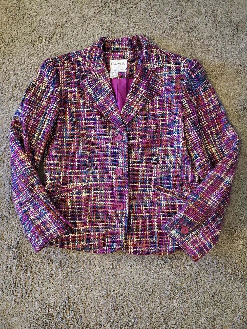 Chadwicks Purple Tweed Women's Blazer Jacket Multi Color Woven Size 10